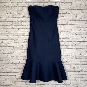 J. Crew size 2P strapless ruffle-hem navy blue dress sweetheart neckline